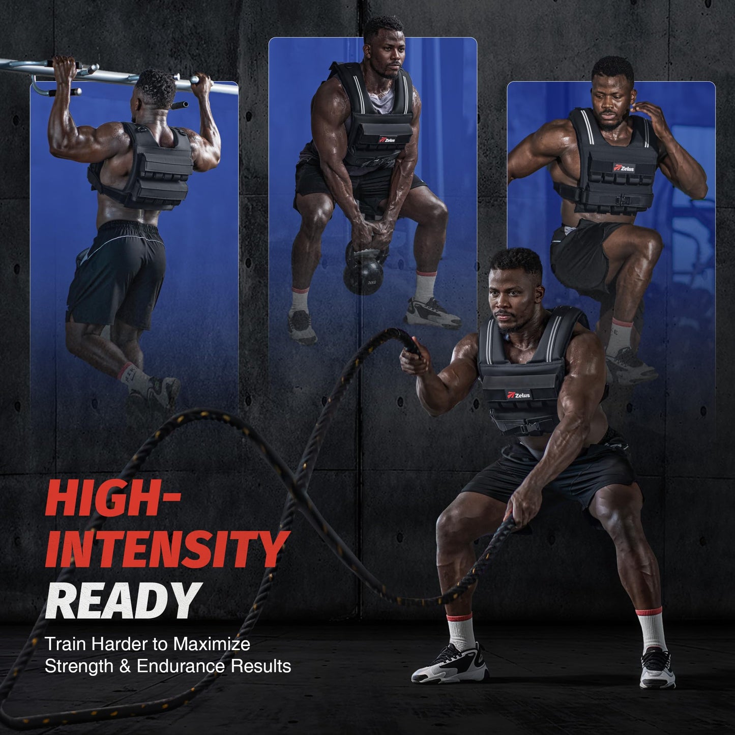 ZELUS Weighted Vest Men, 23lbs/36lbs/45lbs Adjustable Weight Vest with 10/16/20 removable Iron Weights and Reflective Strips, No-Bounce Design for Strength Training, Running, HIIT & Calisthenics