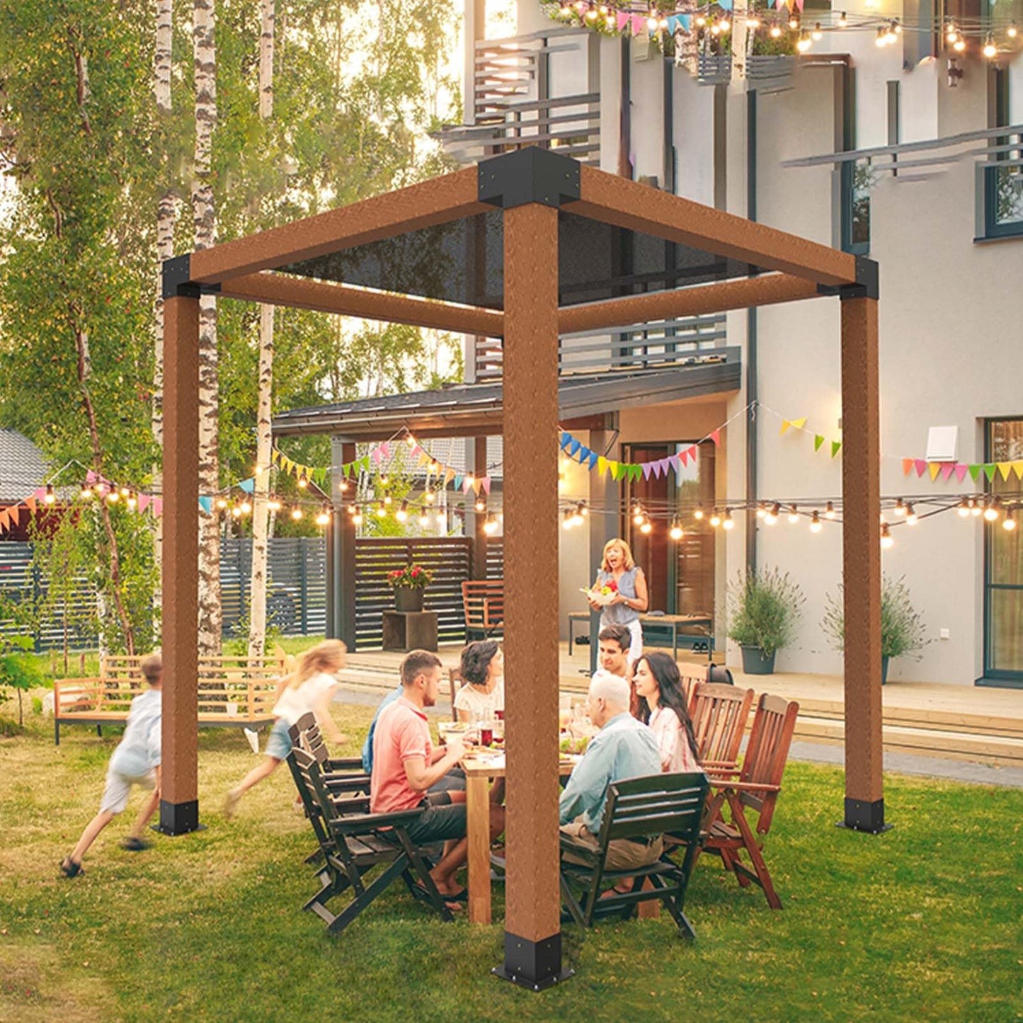 VEVOR Pergola Kit 4-Pack, T-Shaped 4x4 (Actual 3.5x3.5 Inch), 3-Way Pergola Brackets DIY Woodworking Gazebo Bracket Kit with Screws for 3.5x3.5 Inch Wood Beams in Actual Size for Outdoor Party Banquet