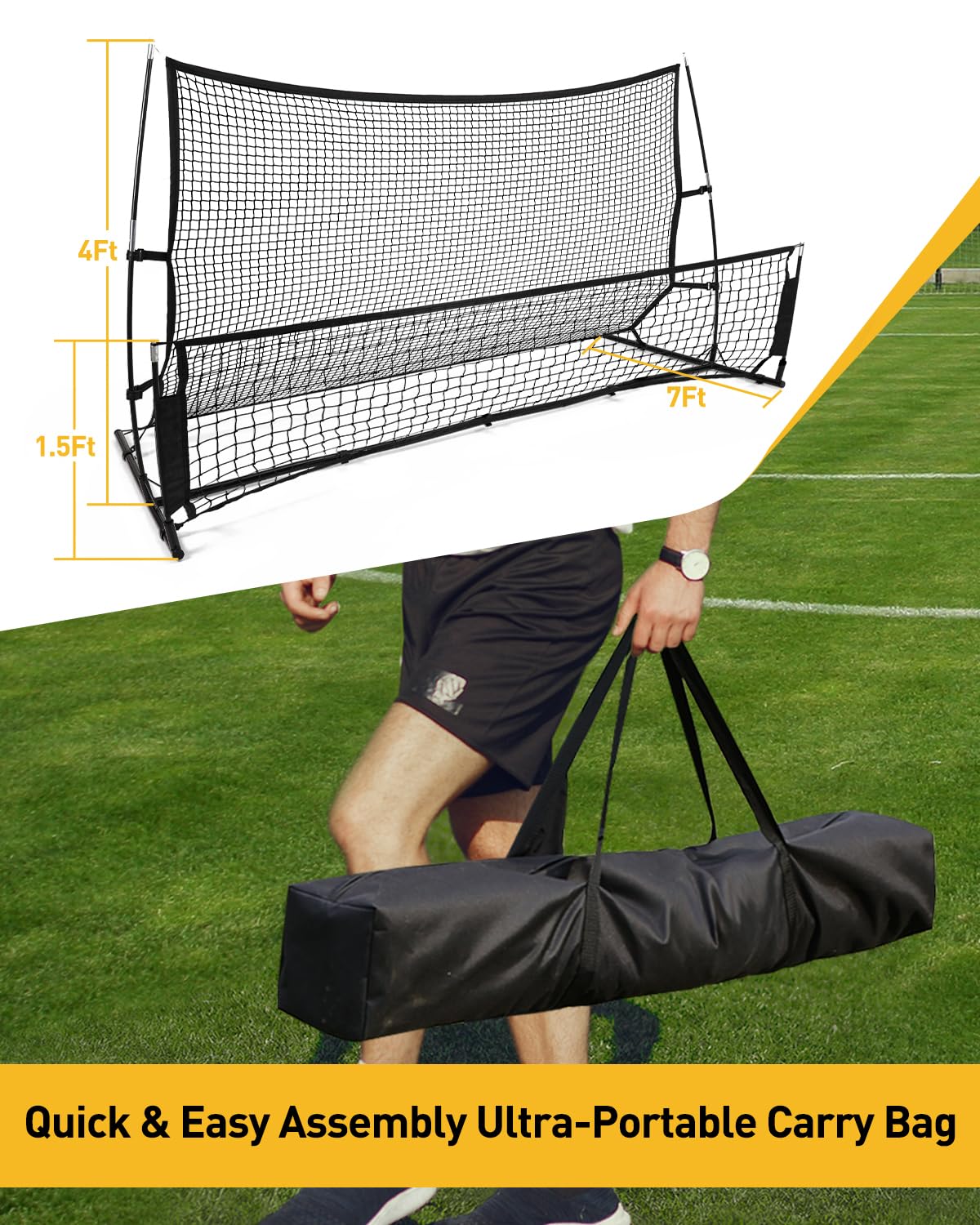 Soccer Rebounder 2In1, Large(7.2’x4’) & Small(7.2’x4’) Dual-Sided Soccer Rebound Net With 2Pcs Adjusted Freely Target, 6Pcs Metal Stakes & Carry Bag, Suitable for All Ages Team or Solo Soccer Training