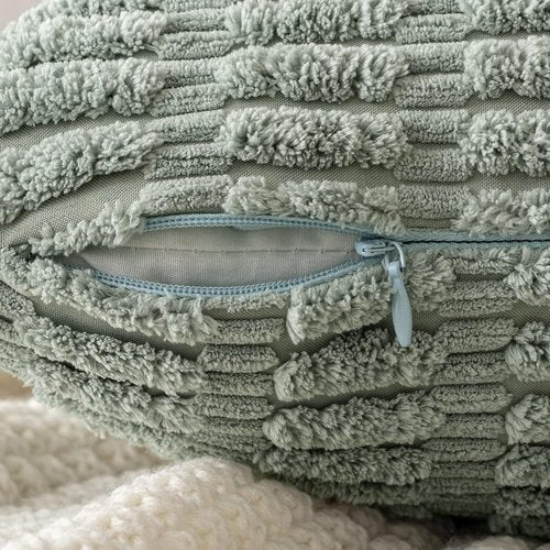 MIULEE Decorative Throw Pillow Covers - Soft Boho Striped Corduroy | Pack of 2, 12x12 Inch, Greyish Green