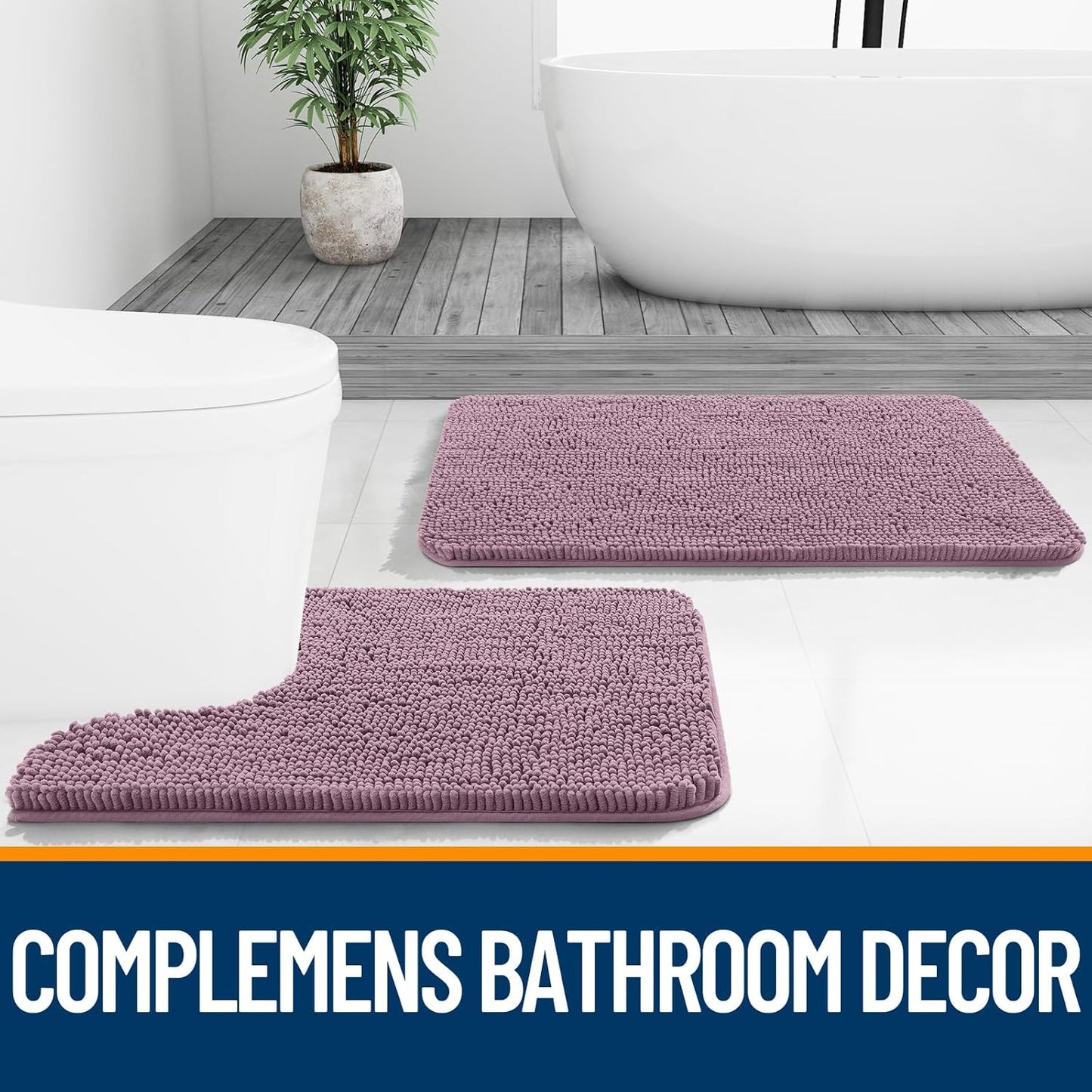 OLANLY U-Shaped Toilet Rug - Extra Soft Chenille, Quick-Dry, Non-Slip Bath Mat | 24x20, Deep Plum