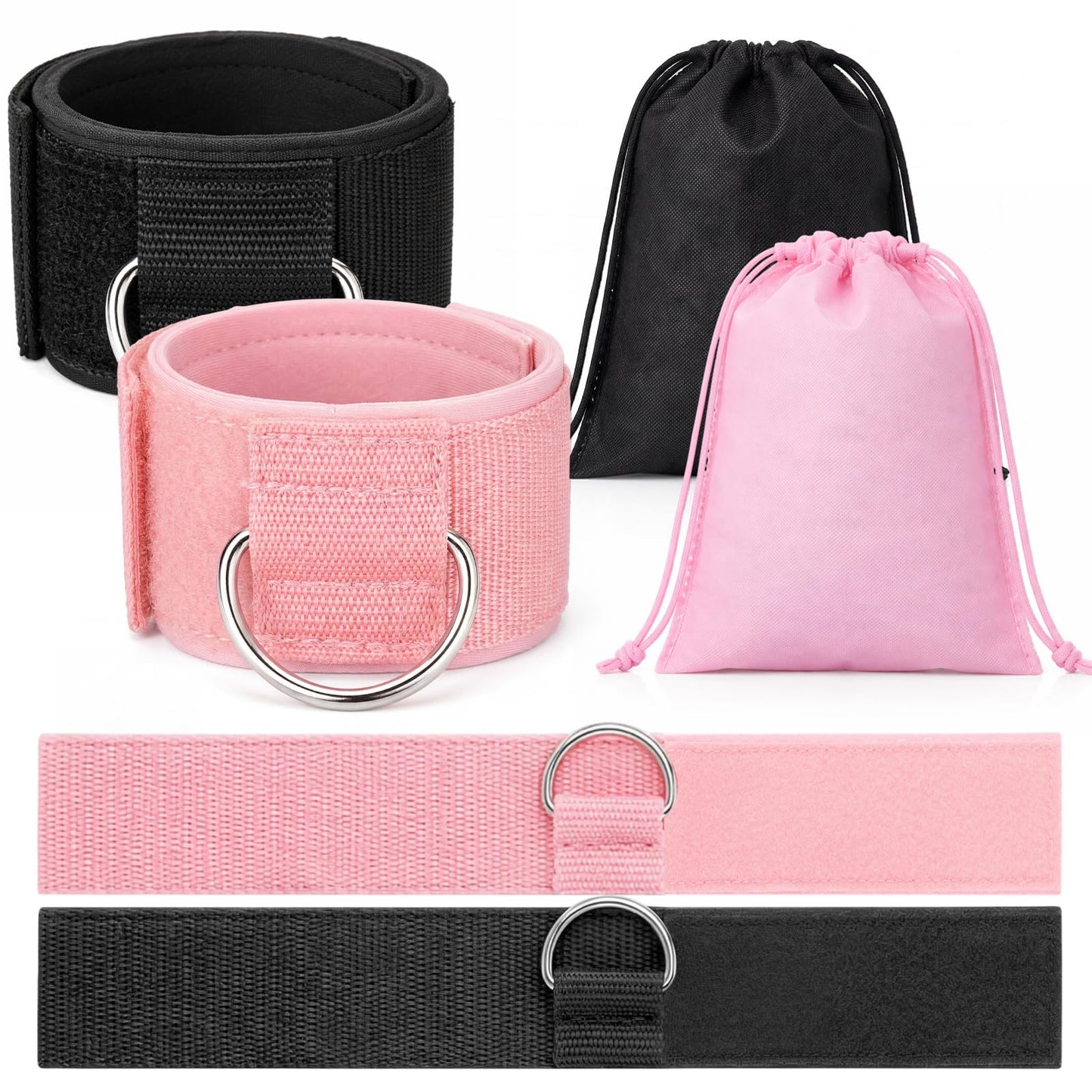 Sadnyy 4 Pack Ankle Straps for Cable Machine Ankle Resistance Bands with D Ring Fitness Wrist Cuffs Neoprene Padded for Women Men Gym Pulley Strap Glute Workouts Leg Extensions(Black, Pink)
