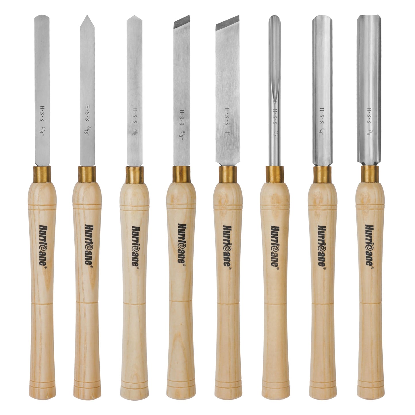 HURRICANE 8pc Wood Lathe Chisel Set, M2 HSS Wood Turning Tools with 10" Solid Hardwood Handles, Lathe Tool Kit for Beginners and DIY Hobbyists, Includes Protective Wooden Box