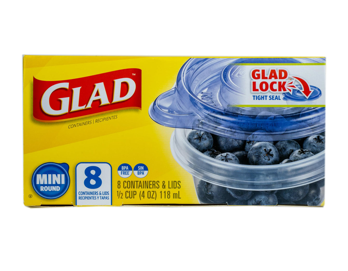Glad GladWare Mini Round Food Storage Containers with Lids, Small BPA Free Reusable Plastic Snack Containers with Lock Tight Seal for Lunch, Portion Control, and On the Go, 4 Oz, 8 Count - 12 Pack