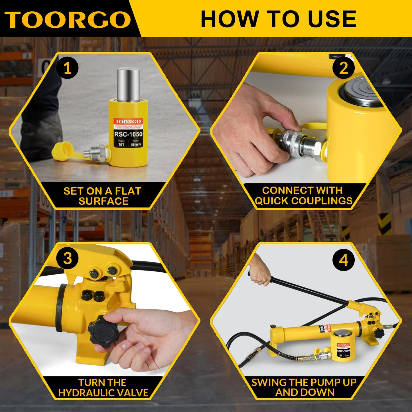 TOORGO 10 Ton Hydraulic Cylinder Jack with 2" Stroke Hydraulic Ram, Porta Power Automatic Retracting Jack CP-180, Yellow