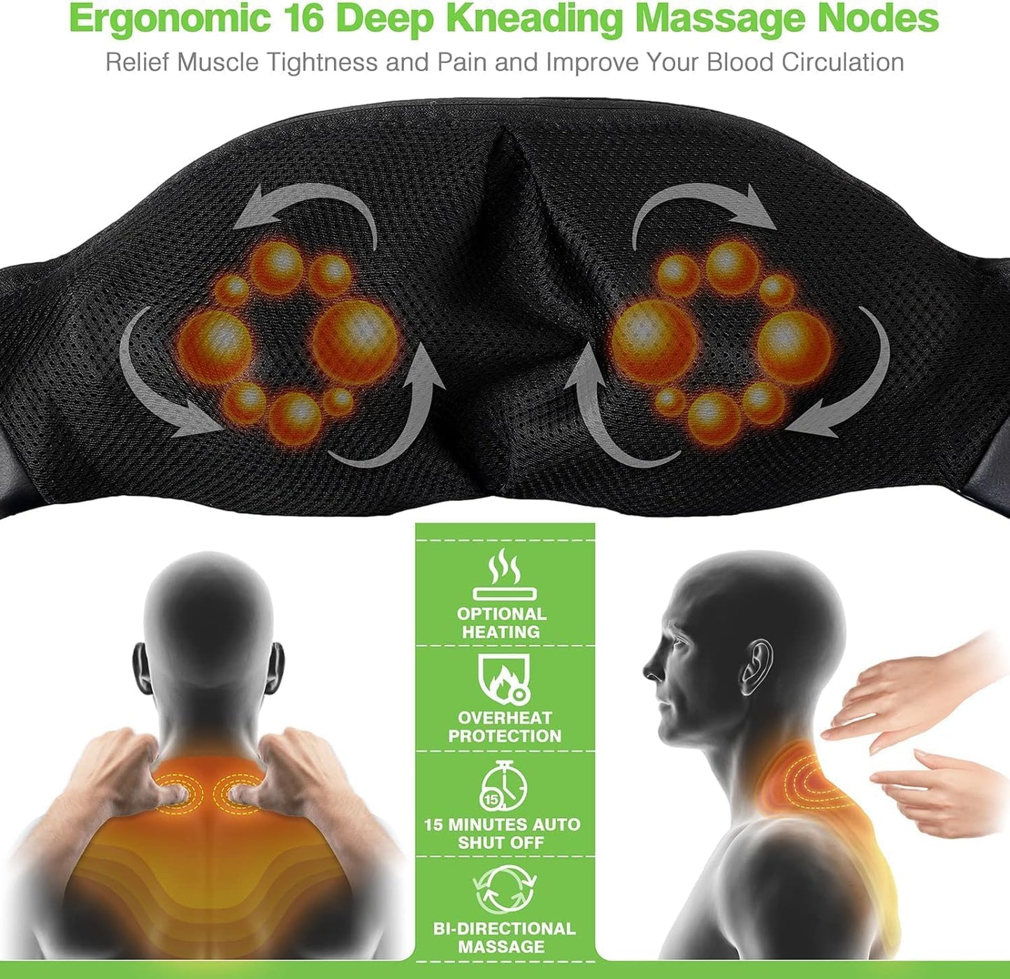 cotsoco Neck Massager, Shiatsu Shoulder and Back Neck Massager with Heat, Neck Massager Pillow for Neck for Body Muscle Pain Relief, Neck Massager Gifts for Mom Dad Women Men, Home, Office Car Use