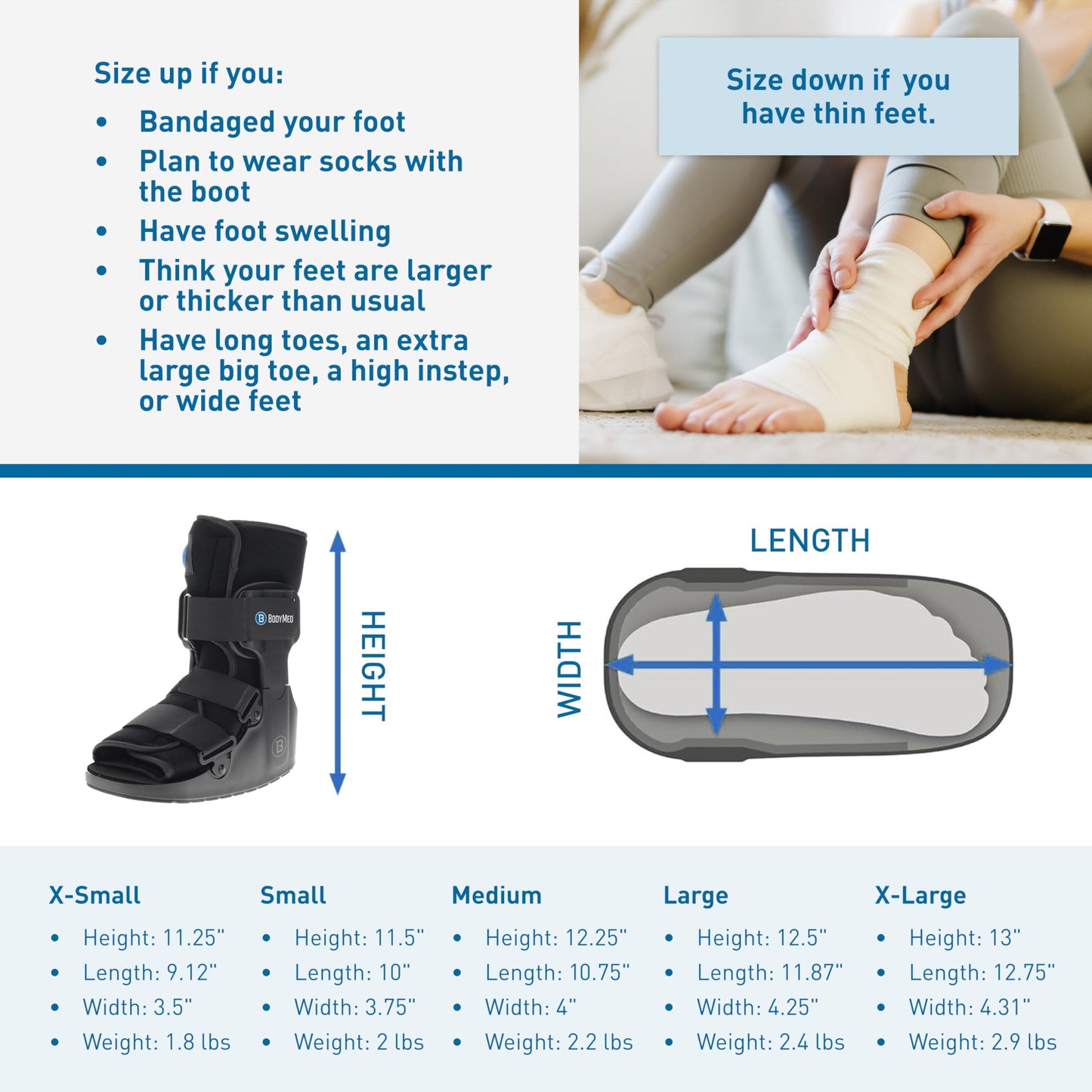 BodyMed Air CAM Walking Fracture Boot, Small, 11.5" Tall - Adjustable and Shock-Absorbing Support for Foot and Ankle Recovery - Fits Left & Right Foot