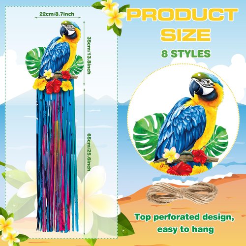 Affrolling 8 Pcs Tropical Birds Party Decoration Hawaiian Luau Tiki Jungle Theme Hanging Outdoor Decor with Tassels for Birthday Party Supplies 3.3 ft Summer Bird Toucan Leaf Garland Door Banner Sign