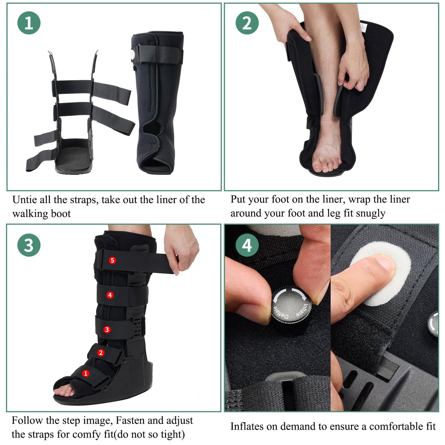 Jewlri Air Walking Boot, Tall Fracture Boot, Air CAM Walker Fits Left or Right Foot, Protection for Broken Foot Sprained Ankle Fracture Recovery (Large)