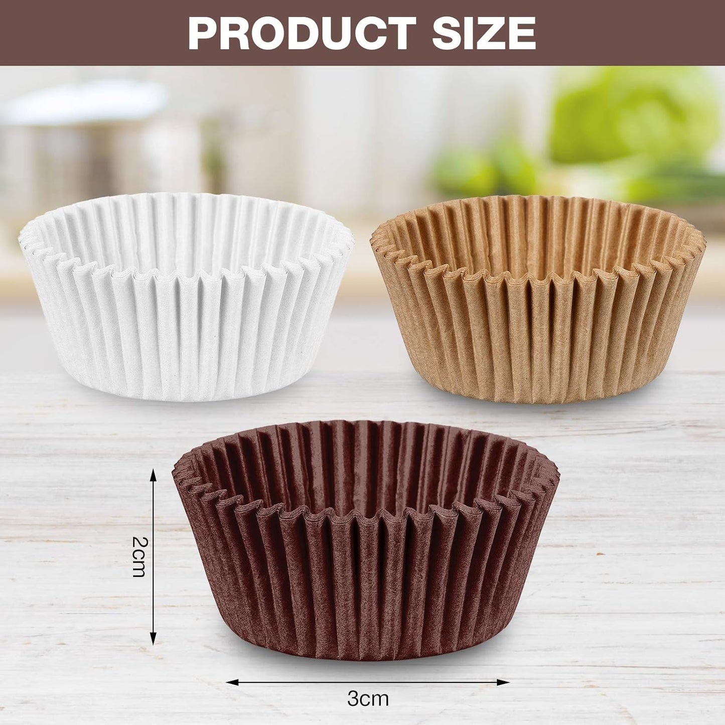 Zonon Cupcake Liners - 1000 Count Baking Paper Wrappers for Mini Muffins | Brown & White, 1.18 Inch