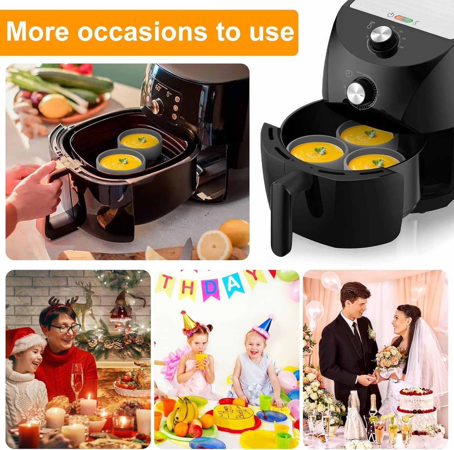 Skiennix Silicone Air Fryer Egg Mold Set - Reusable Nonstick Poached Cups | BPA Free & Dishwasher Safe