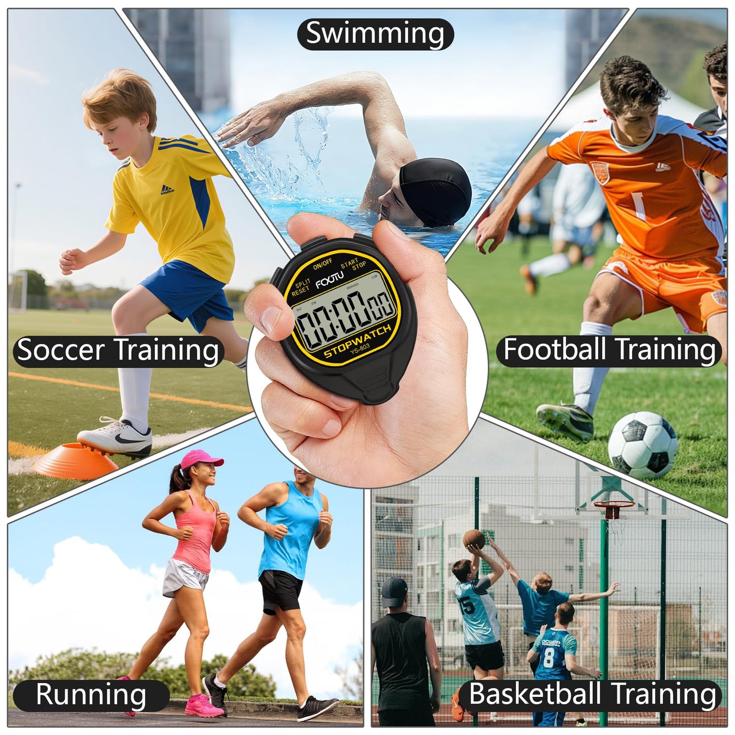 FCXJTU Digital Waterproof Stopwatch, No Bells, No Whistles, Simple Basic Operation, Silent, Clear Display, ON/Off, Large Display for Swimming Running Training Kids Coaches Referees Teachers (Black)