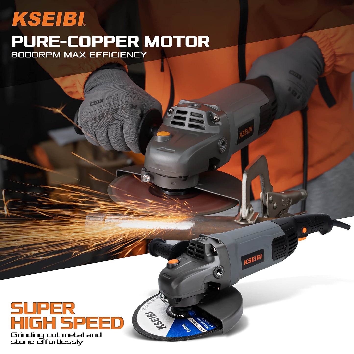KSEIBI 711955 Concrete Grinder 7 inch, Concrete Grinding Wheel 15Amps Powerfull Motor for Industrial Grinding and Cutting Projects