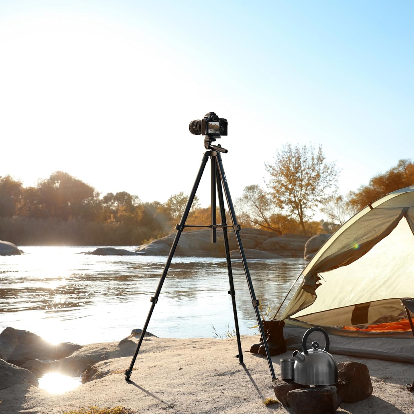Auleda 60 6.6 LB Camera Tripod Lightweight Travel Tripod Stand Compatible with Canon Nikon DSLR Cameras with Wireless