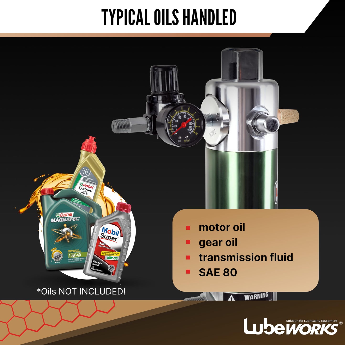 Lubeworks Oil Transfer Drum Pump Double Action 1:1 Fast High Flow Rate 8.5GPM / 32LPM for SAE130 Oils/Fluids