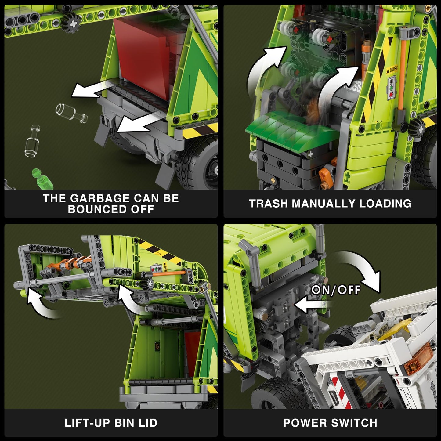 Reobrix Large Garbage Truck Building Set, RC Trash Truck for Adults with Interactive Functions, Compressed Rubbish Truck Model for Home Decor, Creative Gift for Vehicle Enthusiasts 14+