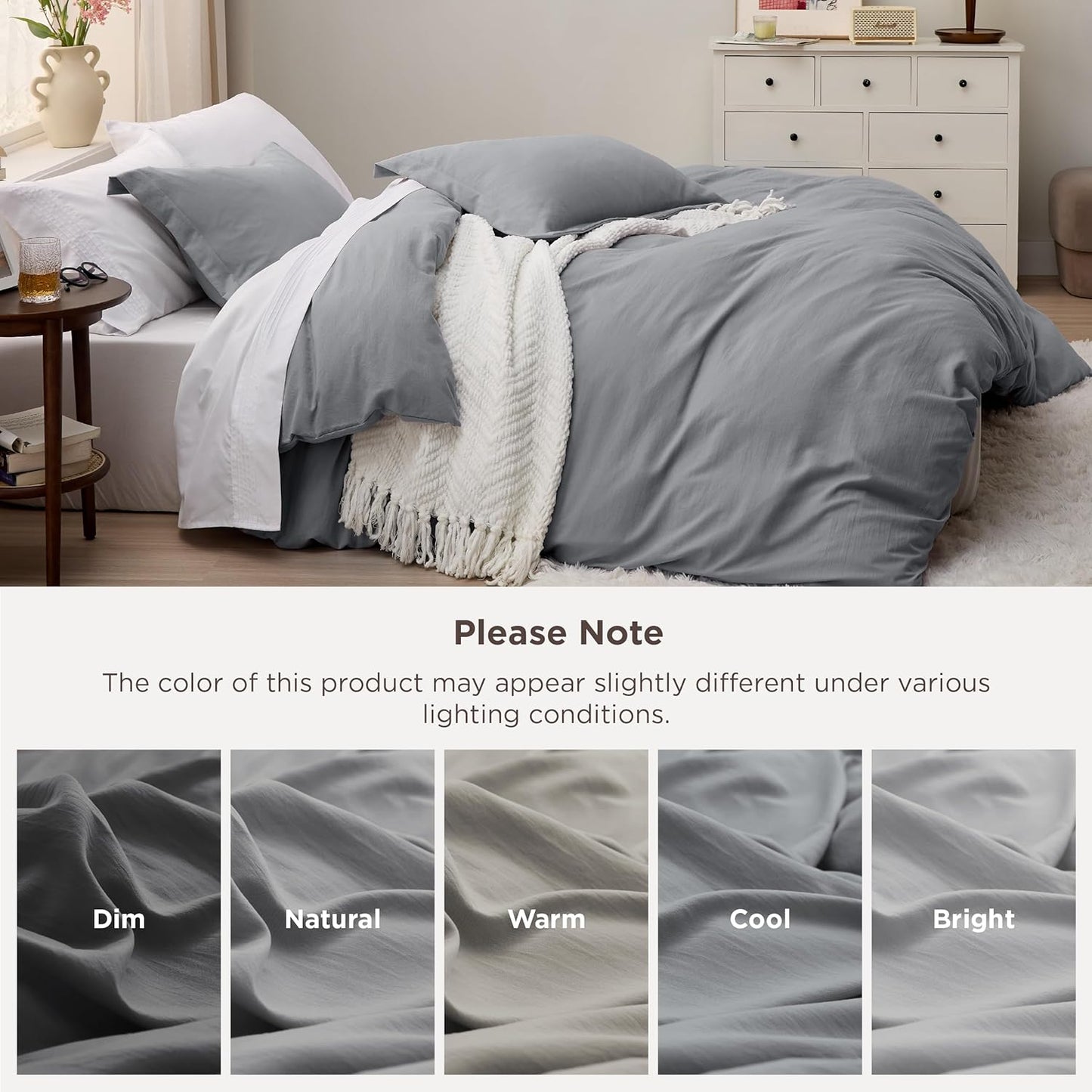 Bedsure Grey Duvet Cover Set - Extra Soft King Size Bedding | 3 Pieces with Zipper Closure, 104x90 Inches