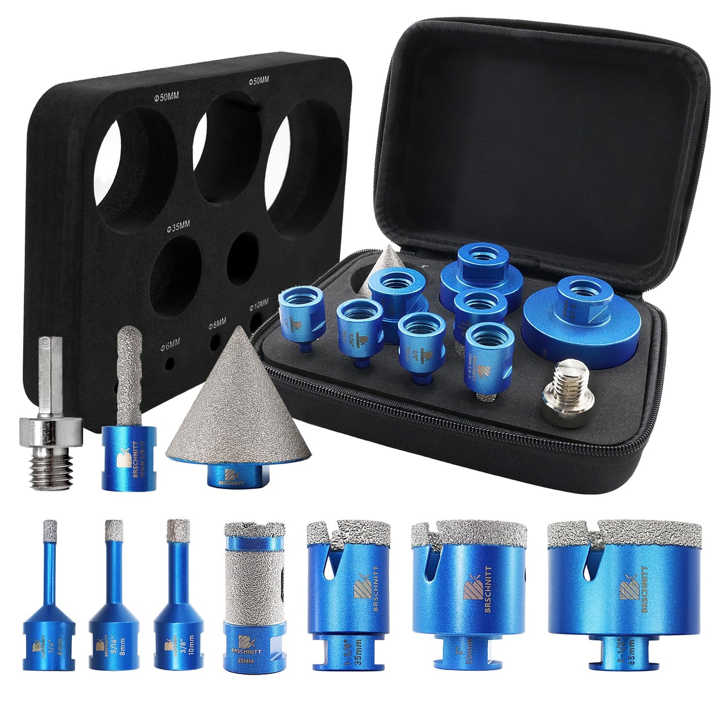 Diamond Core Drill Bit Set - BRSCHNITT 10pcs Tile Hole Saw Kit Diamond for Porcelain Tile Ceramic Marble Granite Drilling,Finger Chamfer Bit