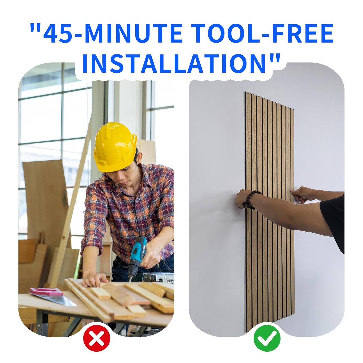 Peel and Stick Acoustic Wall Panels 8-Pack 43.3" * 11.8" – 3D Wood Slat Sound Absorbing Panels for Home Theater, Office & Bedroom – Easy DIY Installation, Oak Finish