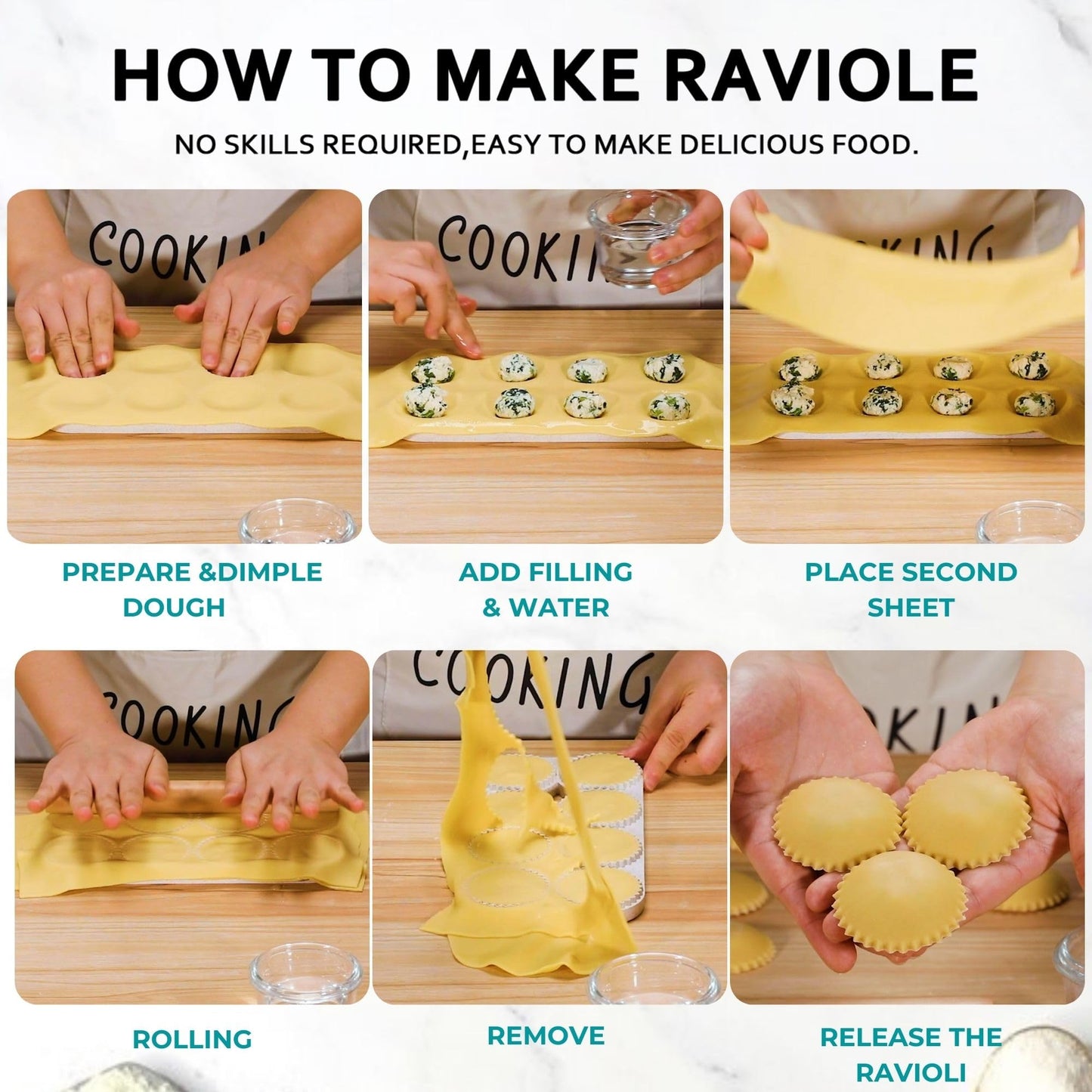 MUMSUNG Ravioli Maker Press, Ravioli Press Mold Set - Round Ravioli Stamp Maker Cutter with Wood Rolling Pin, 2.6" Empanada Maker Press Kit and Ravioli Wheel, Makes 8 Ravioli