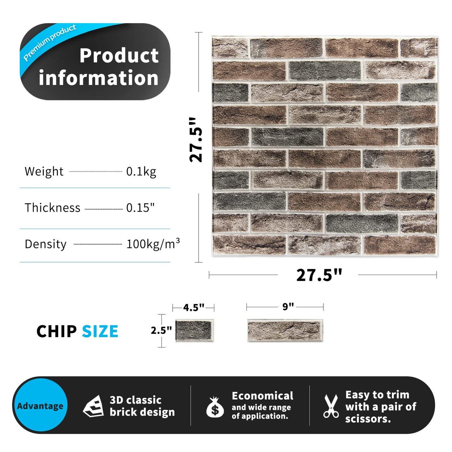Art3d 20-Pack105 Sq.Ft Faux Brick 3D Wall Panels Peel and Stick in Gray Brown, Self Adhesive Waterproof Foam Wallpaper for Bedroom, Bathroom, Kitchen