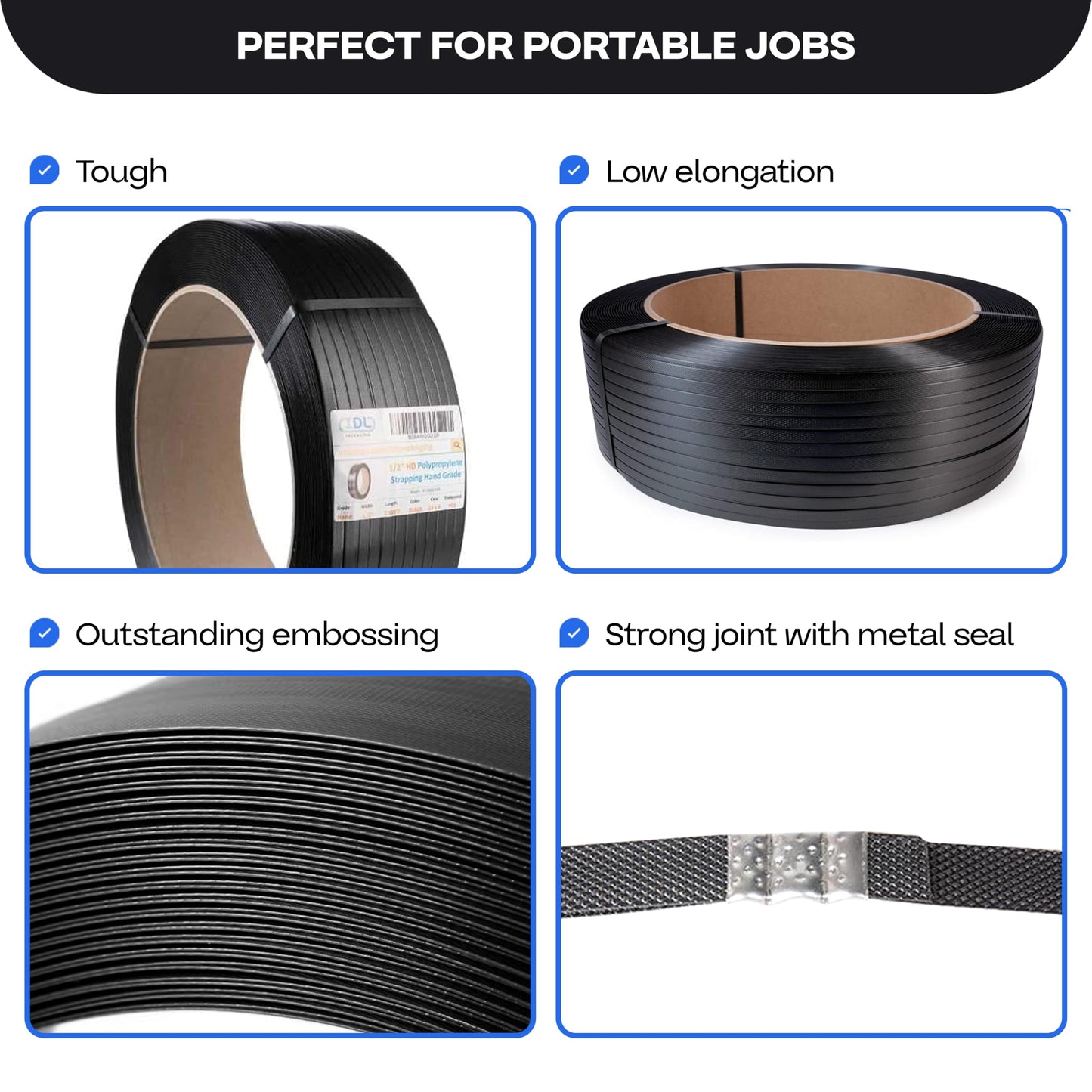 IDL Packaging 1/2" x 7200' Hand Grade Polypropylene (PP) Strapping Roll of 16" x 6" Core Size, 600 lbs Break Strength - Elastic and Flexible Packing Straps (Pack of 1)