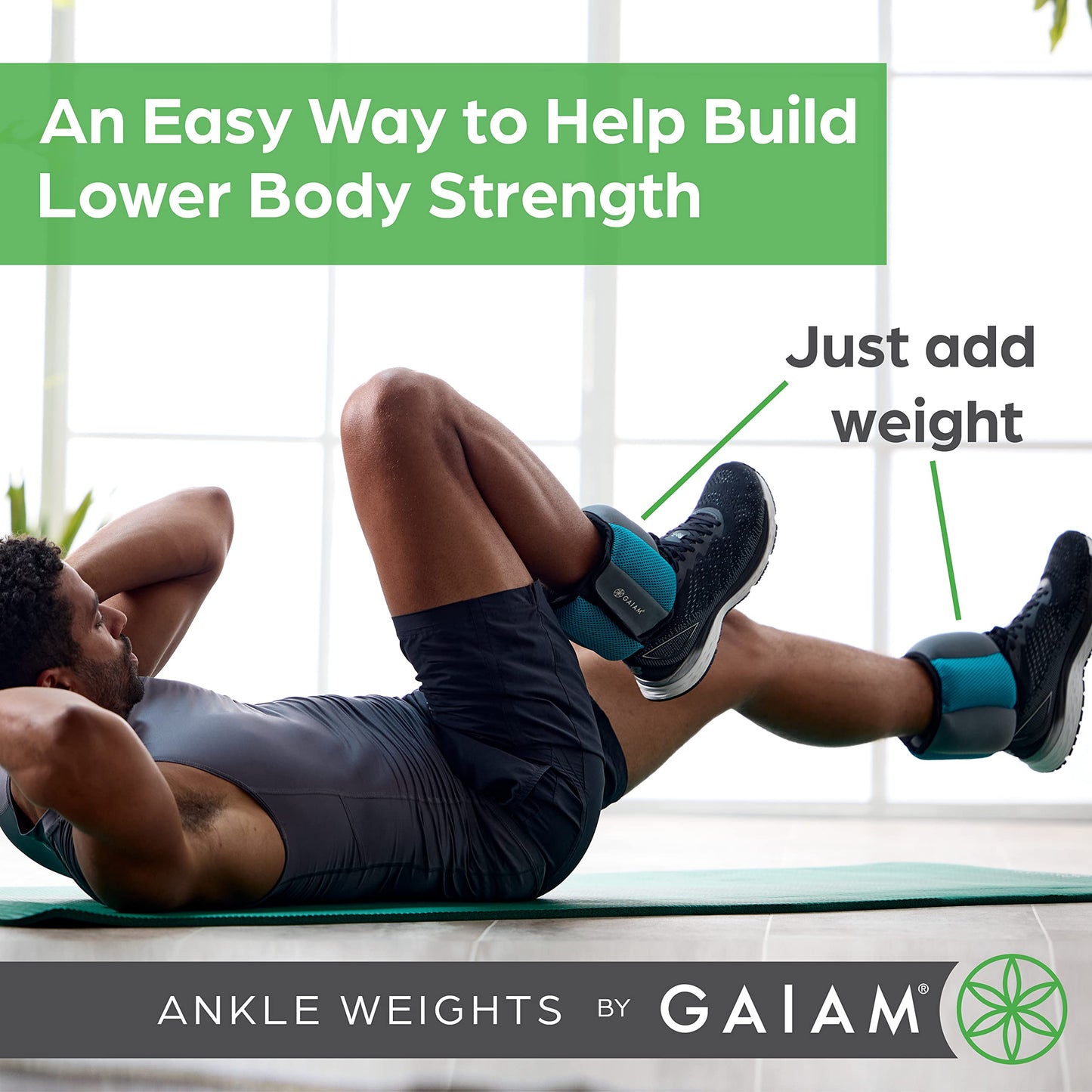 Gaiam Ankle Weights Strength Training Weight Sets For Women & Men With Adjustable Straps - Walking, Running, Pilates, Yoga, Dance, Aerobics, Cardio Exercises (10-Pound Set - Two (2) 5lb Weights)