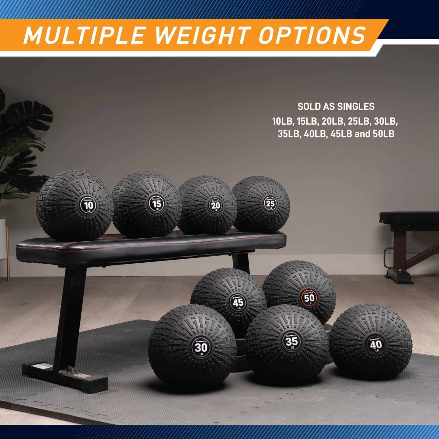 Marcy 35 lb Slam Ball Dead Weight, Sand-Filled Medicine Ball with Durable PVC Shell & Textured Grip – Non-Bounce Workout Ball for Slams, Tosses, Core & Full Body Training MCSB-035