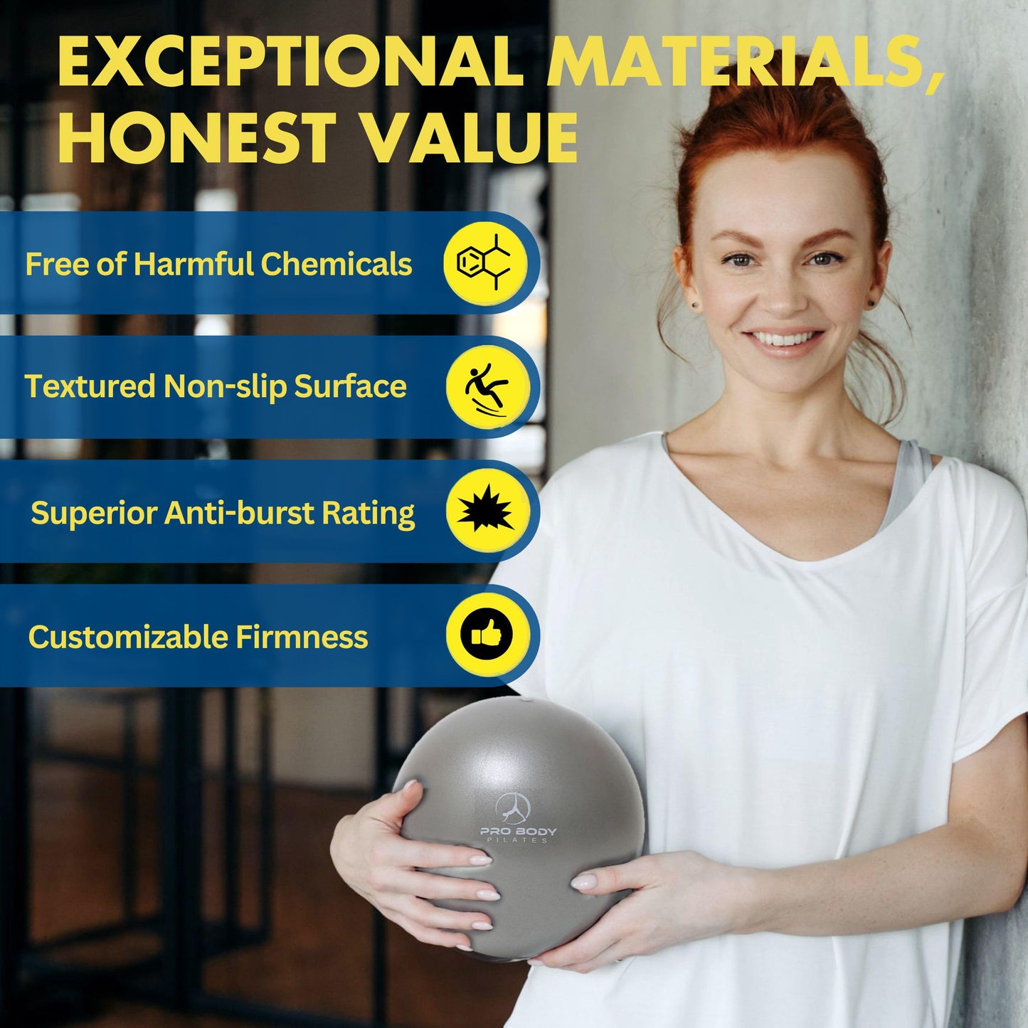 ProBody Pilates Small Exercise Ball with Pump - 9 Inch Workout Ball for Stability, Barre, Yoga, Core & Physical Therapy, Home Gym & Office Use (Aqua)
