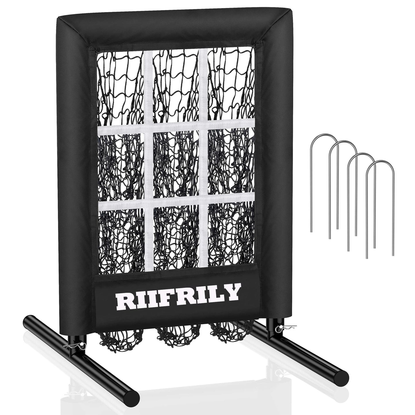 Heavy-Duty 9 Hole Baseball Pitching Net with Pitching Target Pockets, Regulation Size Strike Zone, Portable Adjustable Height Pitcher Training Equipment for Baseball/Softball Practice