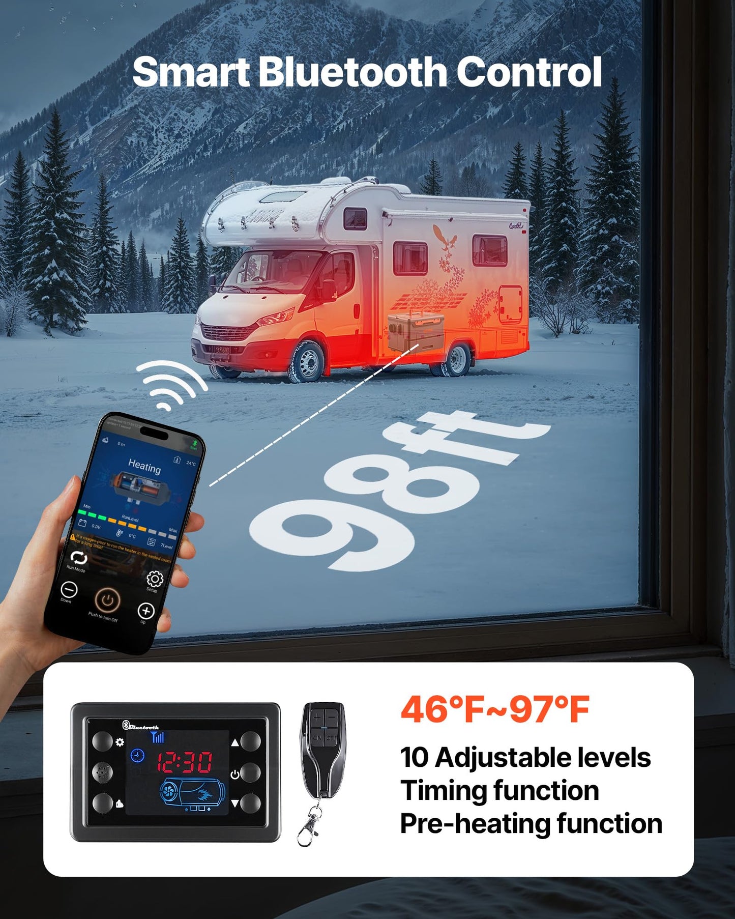 VEVOR Diesel Heater 8KW, DC 12V/24V, All in One Portable Diesel Heater with Bluetooth APP Control, Remote Control and LCD Screen, 1.3 Gal Fuel Tank for Trucks, Vans, RVs, Campers, and Garages