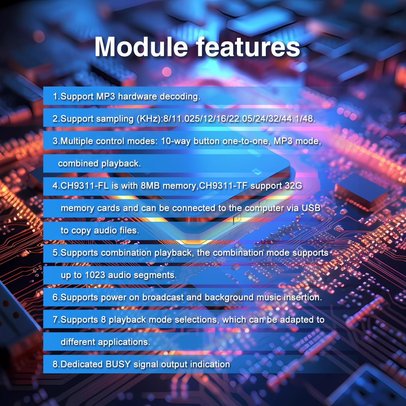 20W 8MB MP3 12V Programmable 10-Way Sound Playback Board, Voice Module USB Downloadable Music Player DAC Output Support