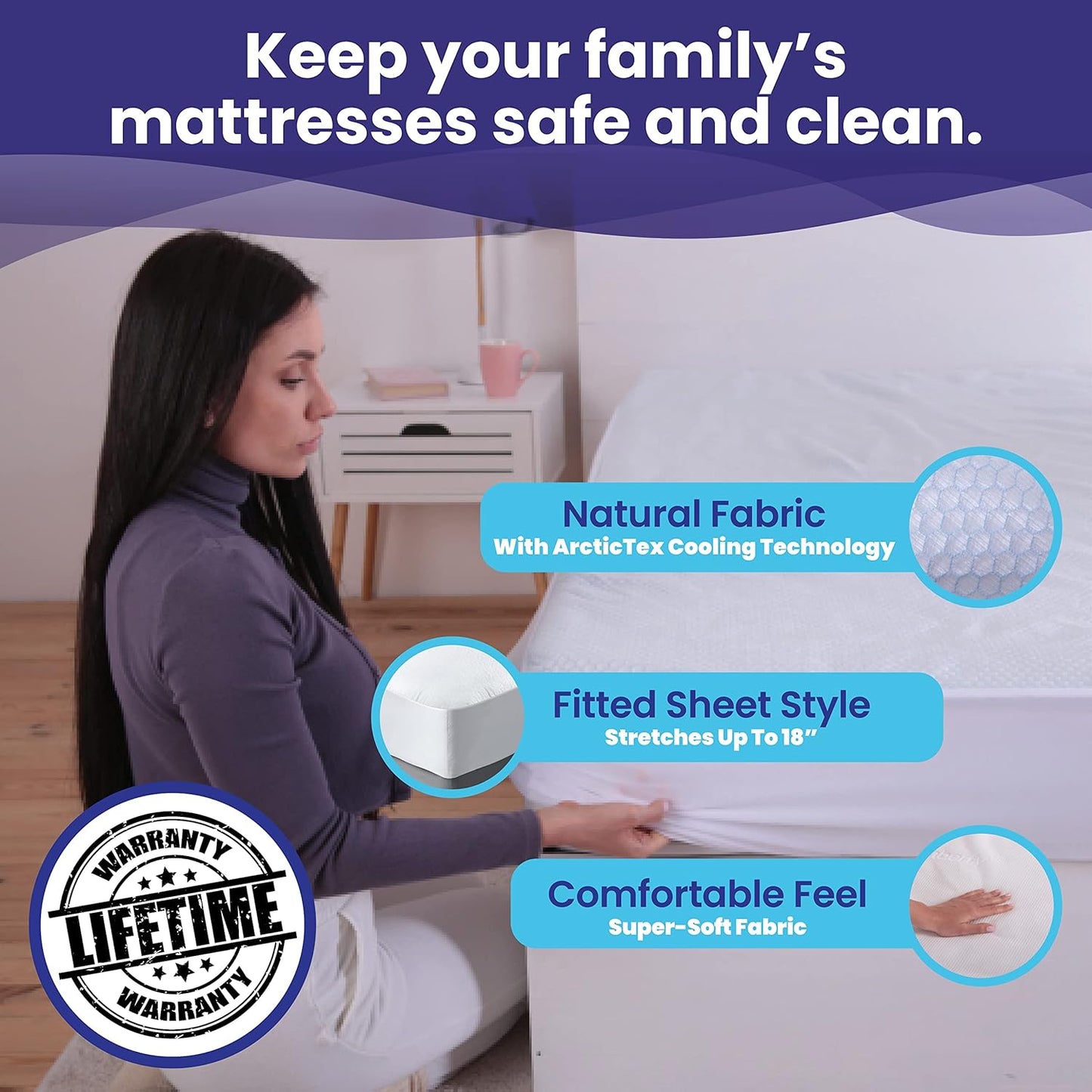 Slumberfy Queen Size Waterproof Cooling Mattress Protector - Premium Skin-Safe Cover with ArcticTex Technology | Noiseless Quilted Design – 60x80 in.