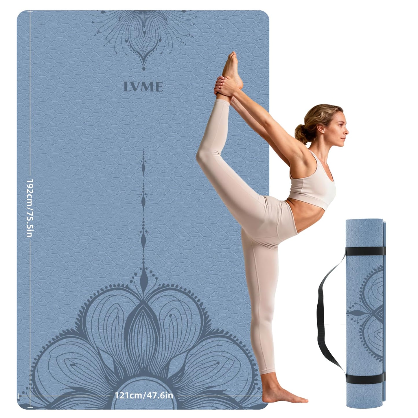 Large Yoga Mat (75.5"x47.6"x0.4"）Extra Wide & Thick 10mm, Non-Slip Exercise Mat, High-Density TPE Mat for Yoga Pilates & Home Gym Workouts