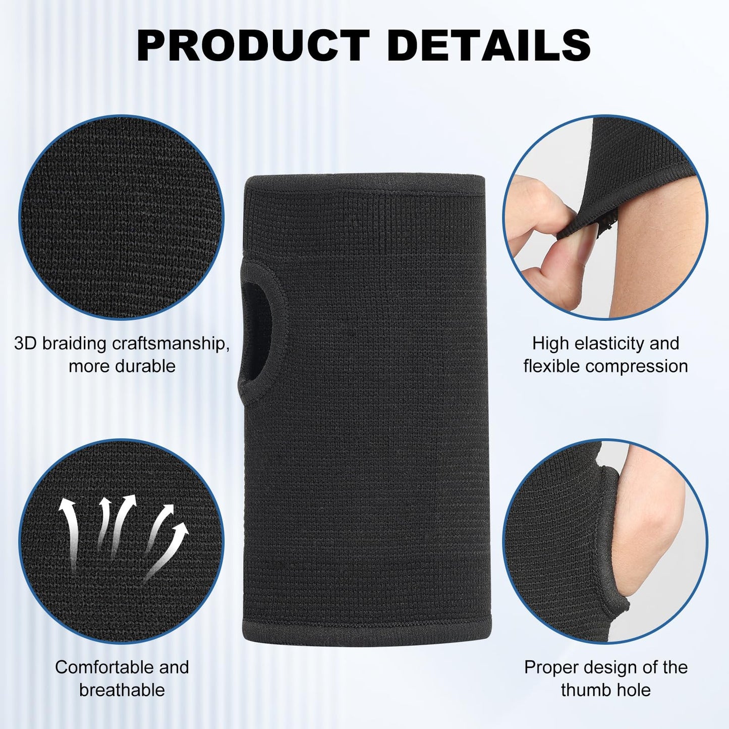 JUSDIQIR Palm Brace Wrist Support Sleeves (1 Pair), Everyday Use Wrist Brace, Compression Carpal Tunnel for Wrist Pain Relief, Fitness Gloves, Sports Glove, Wrist Brace for Men and Women (M, Black)