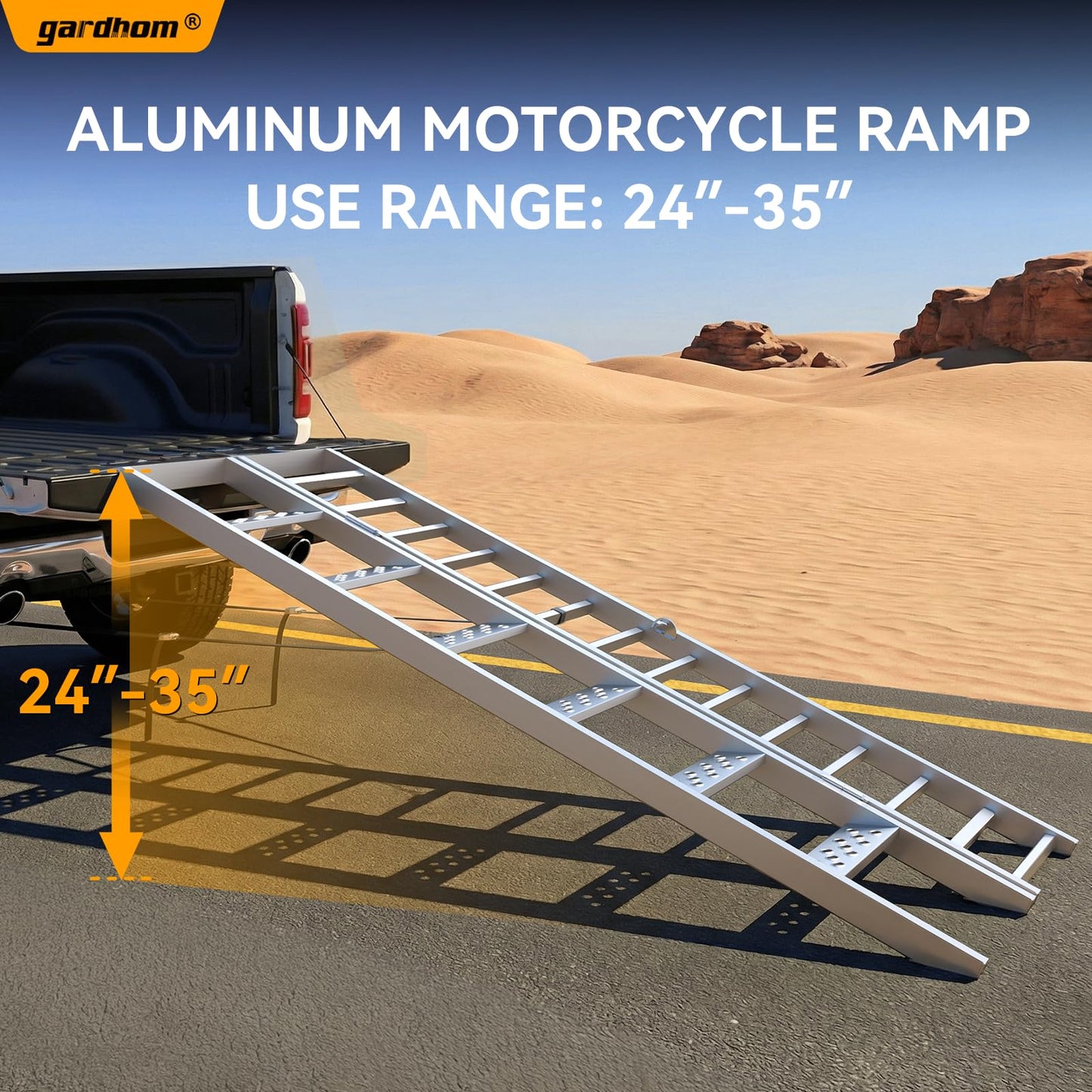 gardhom Aluminium Motorcycle Ramp with Steps, 900 LBS Capacity Folding Dirt Bike Ramp for Pickup Trucks, Portable Loading Ramps for Motorcycle, Dirtbike, Bike
