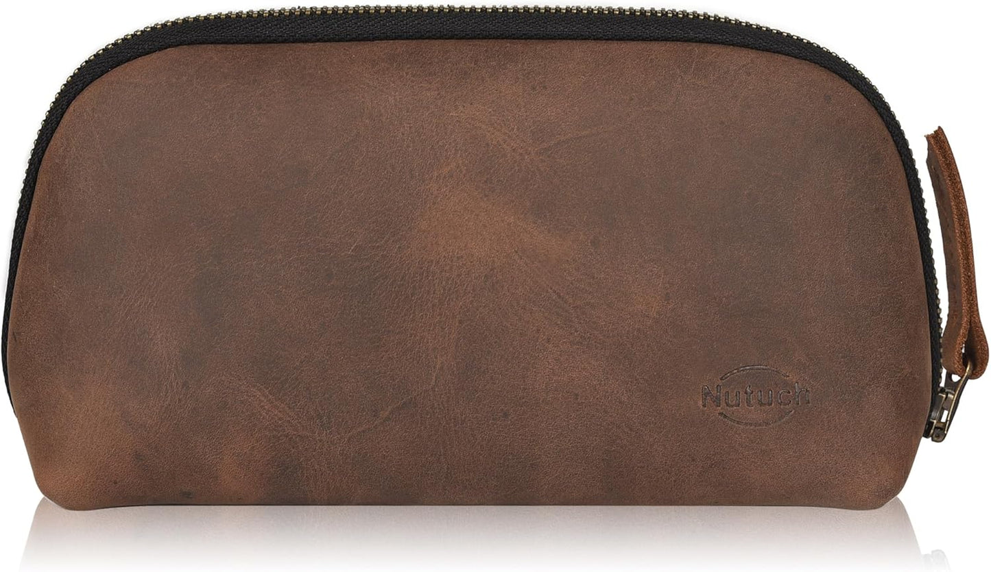 Leather Tech Pouch for Cables Chargers Phone | Tech Bag | Zipper Travel Accessory Pouch | Electronic Organizer Case
