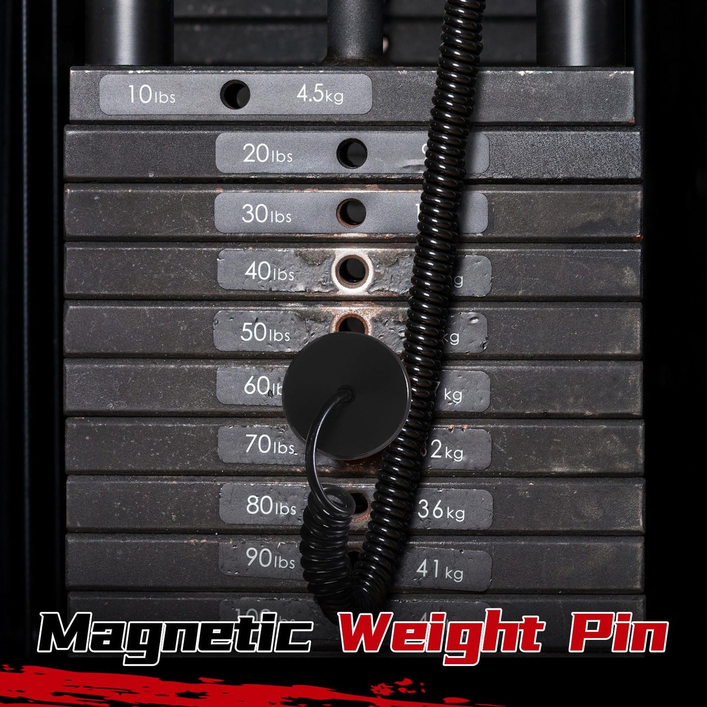 Lasnten 2 Pcs Weight Stack Pin Magnetic Universal Gym Weight Pin 0.4 inch Drop Set with Pull Rope for Plate Apertures Above 10.5 mm Heavy Duty (Black)