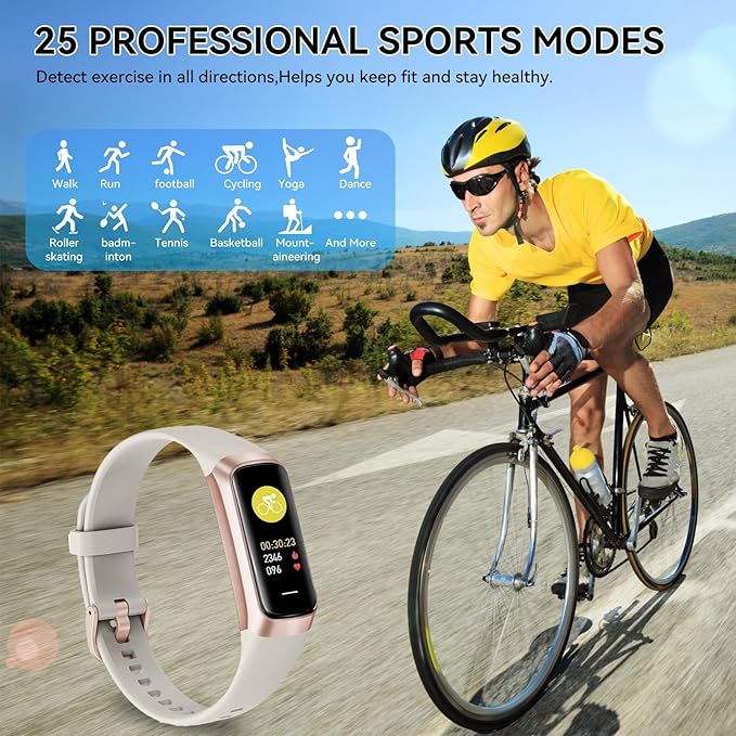 Fitness Tracker with 24/7 Heart Rate, Blood Oxygen Blood Pressure Sleep Monitor, Activity Trackers 5 ATM Waterproof,Step Calorie Counter Pedometer Health Smart Watch for Women Men (Beige)