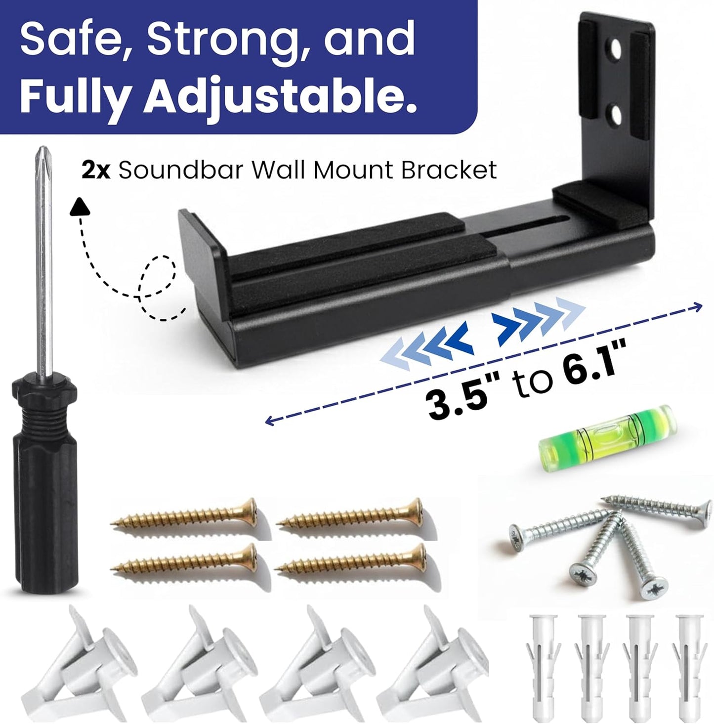 LUXTORO 1 33 lbs Premium Universal Soundbar Wall Mount Bracket Pair Capacity Heavy Duty Steel Sound Bar Holder Double