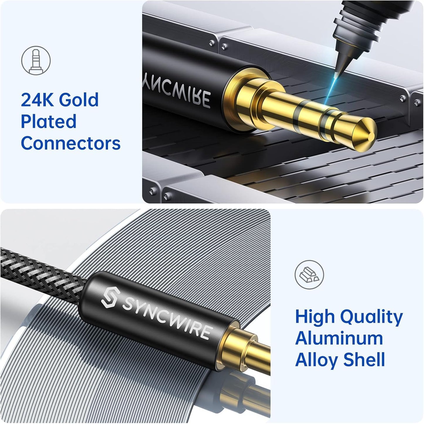 3.5mm (3.3ft/1m,Hi-Fi Syncwire Nylon Braided Aux Cable Sound), Audio Auxiliary Input Adapter Male to Male Cord