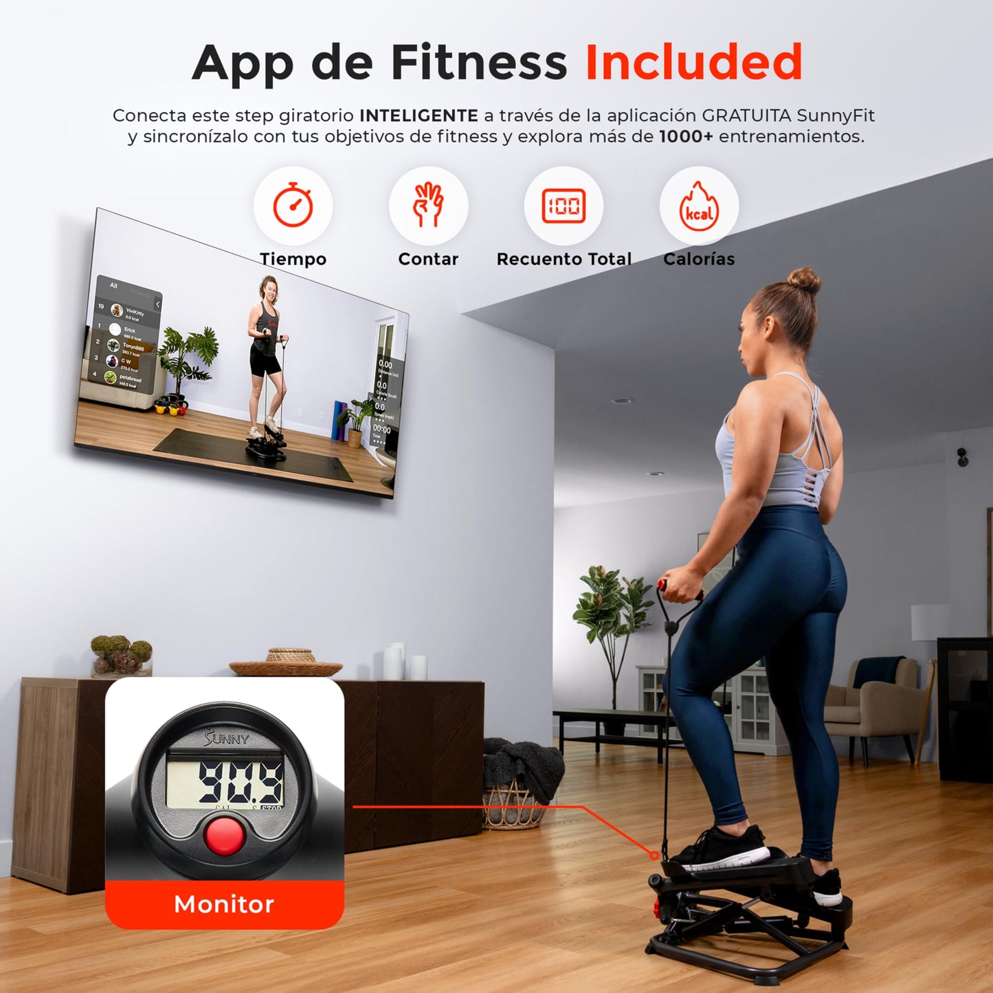 Sunny Health & Fitness Advanced Twist Stepper Machine Workout Cardio Mini Stair Master Climber Thigh Space Twist Stepper Resistance Band w Optional Free SunnyFit App Enhanced Bluetooth Connectivity