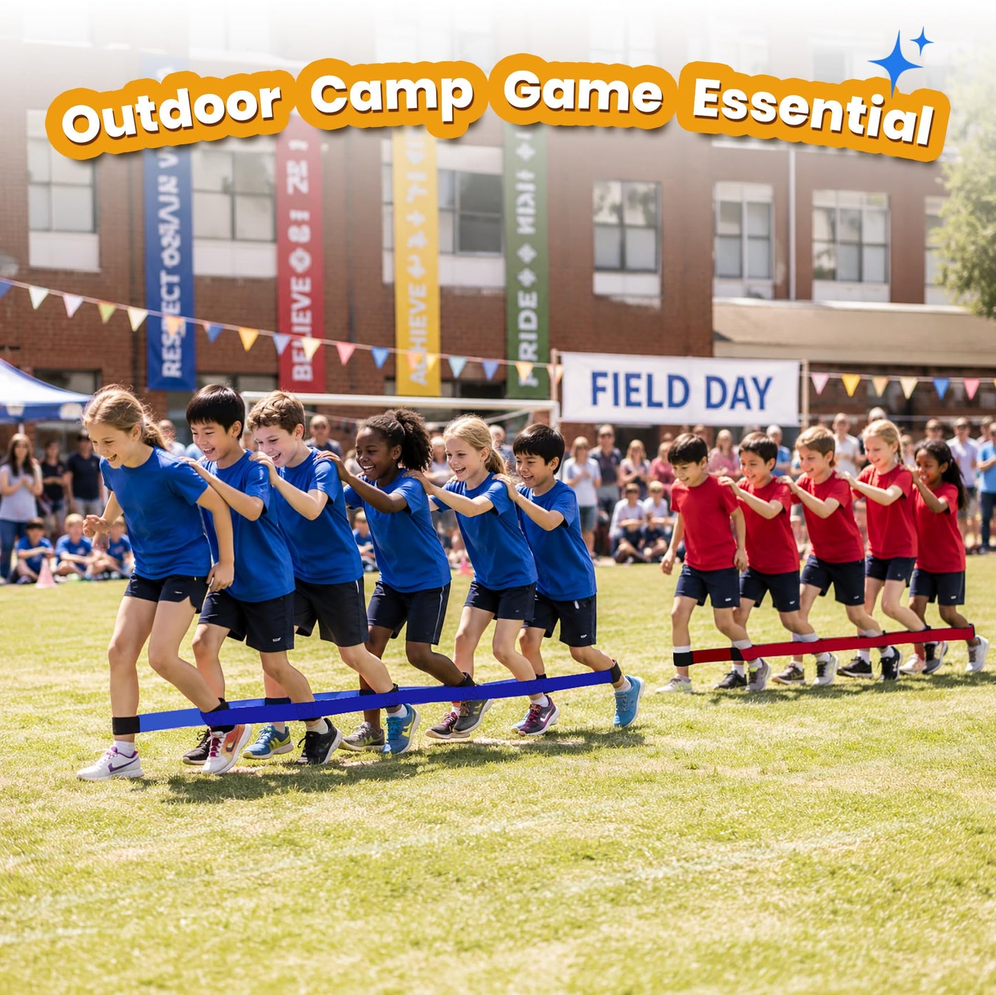 InstaBottle 3 Legged Race Bands, Field Day Games for Adults, Outdoor Games for Carnival, Family Reunion & Backyard Party,Team Building Relay Race for 6 Players (2pk, Blue & Red)