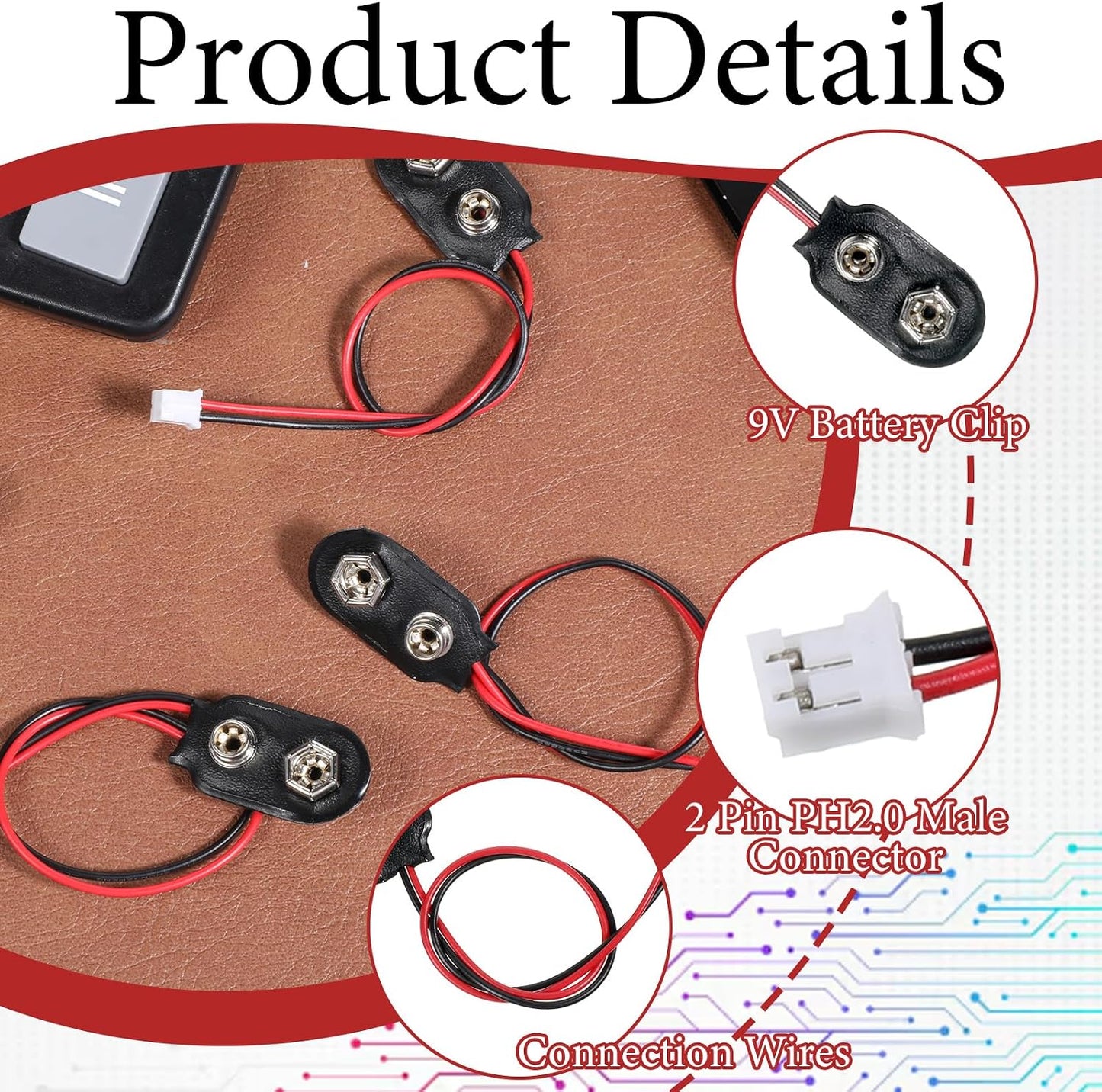 EupHHonycs 4 9V 2.0 9 (15cm) Pcs Battery Clip Connector Battery Snap to PH Connector Cable I-Type Volt Clip Wire