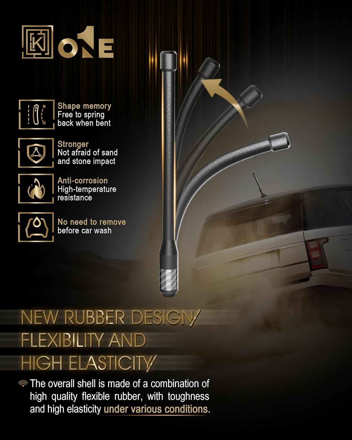 KEYO1E 2007-2026 1500/7.9 Inches Carbon Fiber Antenna Compatible with GMC Sierra & Chevy Silverado Flexible Rubber