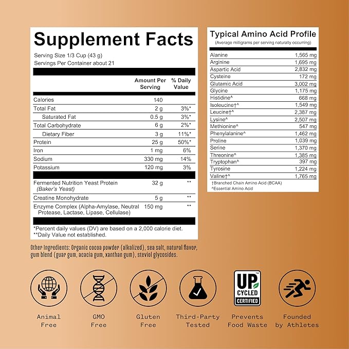 RNWY 25g Chocolate Protein + 5g Creatine Powder, Vegan Plant-Based Protein with Digestive Enzymes to Build & Recover, 21 Servings