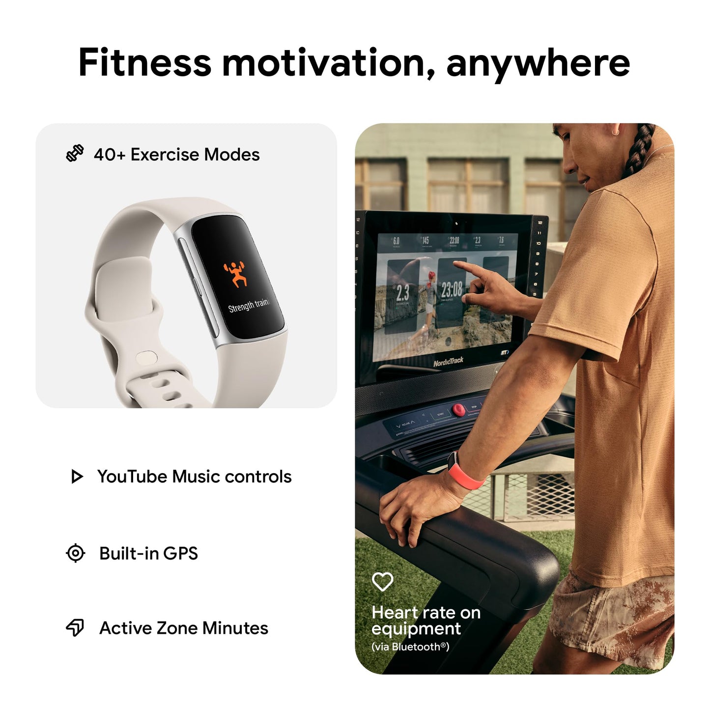 Fitbit Charge 6 Fitness Tracker with Google Apps - Heart Rate on Exercise Equipment - 3-Month Google Health Premium Membership Included - Health Tools - Porcelain/Silver - Small&Large Bands Included