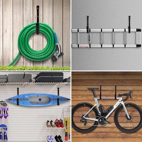 KURUI Heavy Duty Garage Hooks - 14Pcs J-Shape Carbon Steel & Plastic Wall Mount Storage | Black