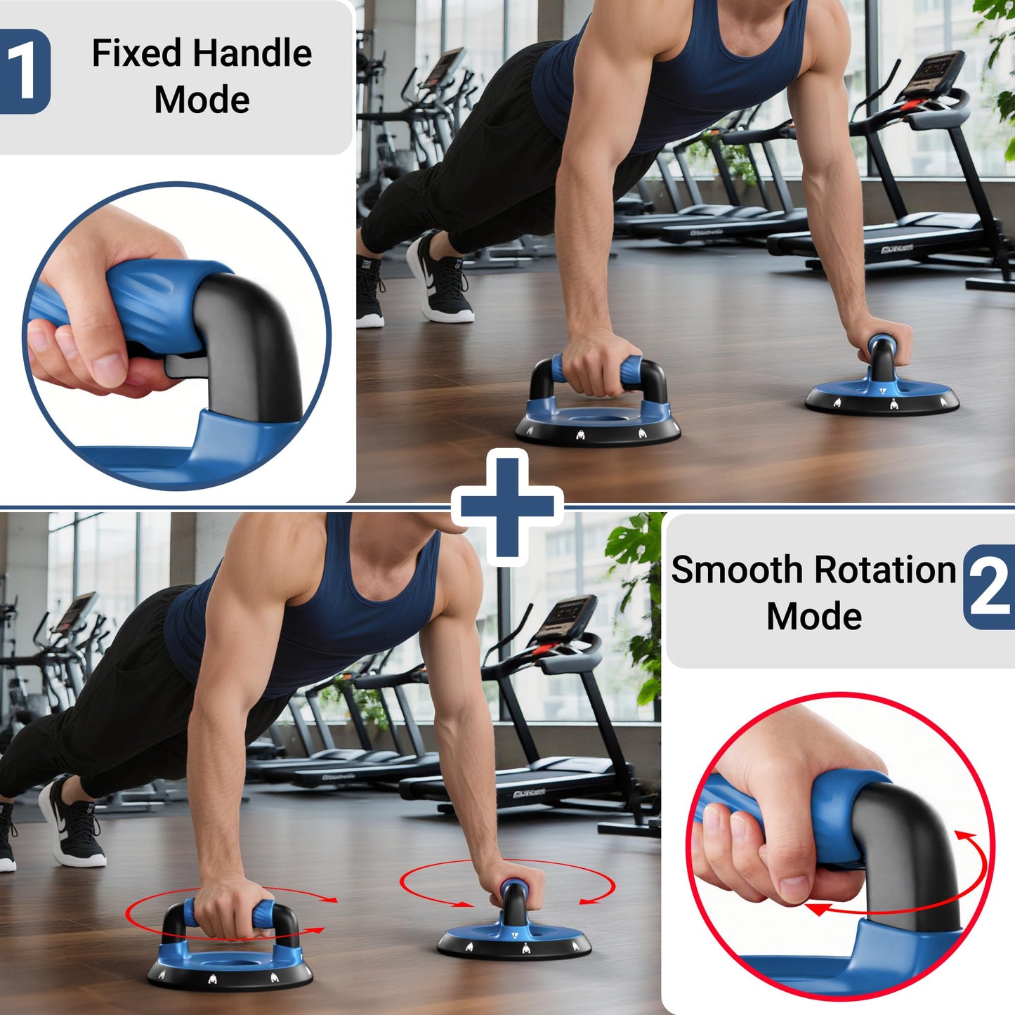 READAEER 360° Rotatable and Positionable Push Up Bars，Rotating Handle Design with Bearings for Smooth, Effortless for a Wider Range of Motion, Handle Rotation, Wide Grips with Non-Slip Rubber Pads for Comfort Exercise(Blue)