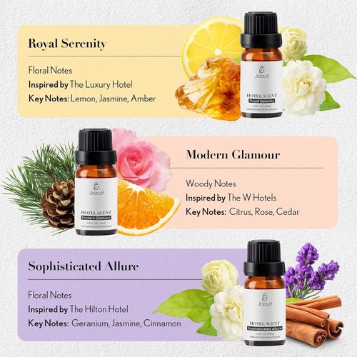 JCLOUD Essential Oils Set - Luxury Hotel Inspired Diffuser Oils for Home | 6 Premium Aromatherapy Scents - 6x10mL